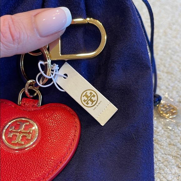 NWT Tory Burch Red Leather Heart Key Fob with Gold Hardware - Picture 2 of 6